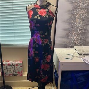 Floral Black and Red Dress